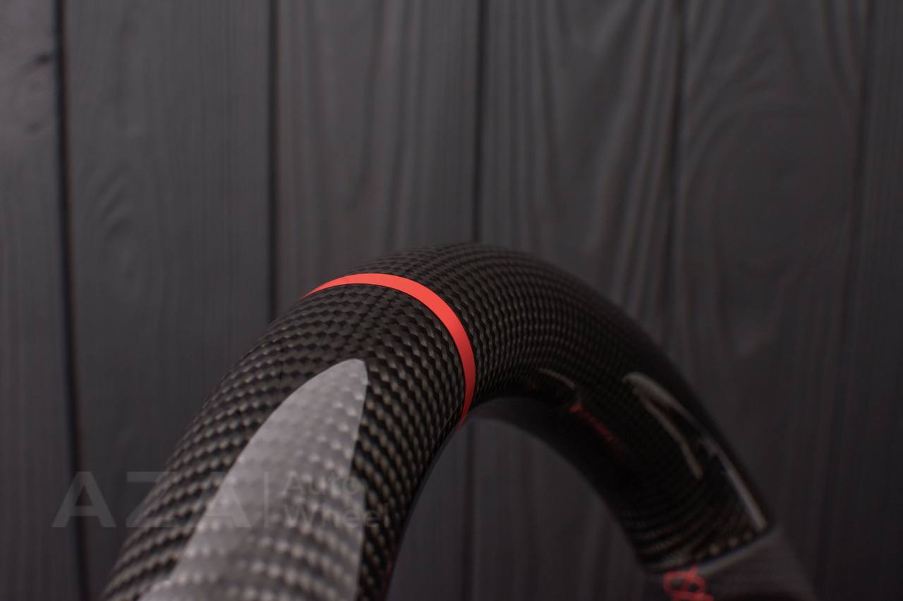 Steering wheel Ford F150/F250/F350 97-2007 Carbon fiber/Perforated leather/Red stripe (can be any color per request) - Image 15