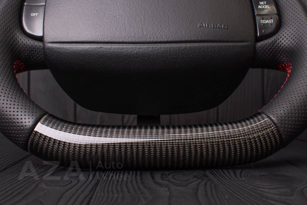 Steering wheel Ford F150/F250/F350 97-2007 Carbon fiber/Perforated leather/Red stripe (can be any color per request) - Image 11