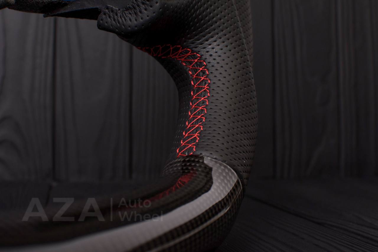 Steering wheel Ford F150/F250/F350 97-2007 Carbon fiber/Perforated leather/Red stripe (can be any color per request) - Image 10