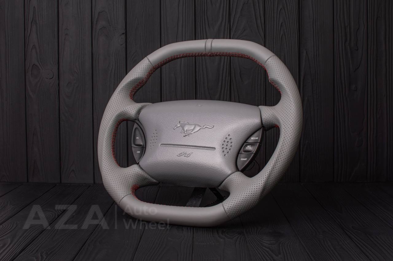 Steering wheel Ford Mustang GT Cobra Flat top/Flat bottom Napa/Perforated leather/Grey stripe (can be any color per request) - Image 5
