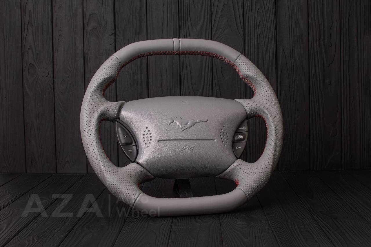 Steering wheel Ford Mustang GT Cobra Flat top/Flat bottom Napa/Perforated leather/Grey stripe (can be any color per request) - Image 3