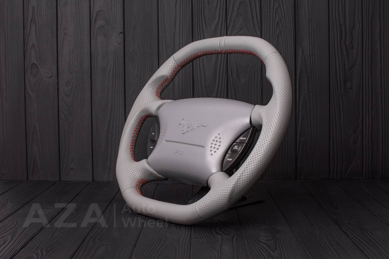 Steering wheel Ford Mustang GT Cobra Flat top/Flat bottom Napa/Perforated leather/Grey stripe (can be any color per request) - Image 6