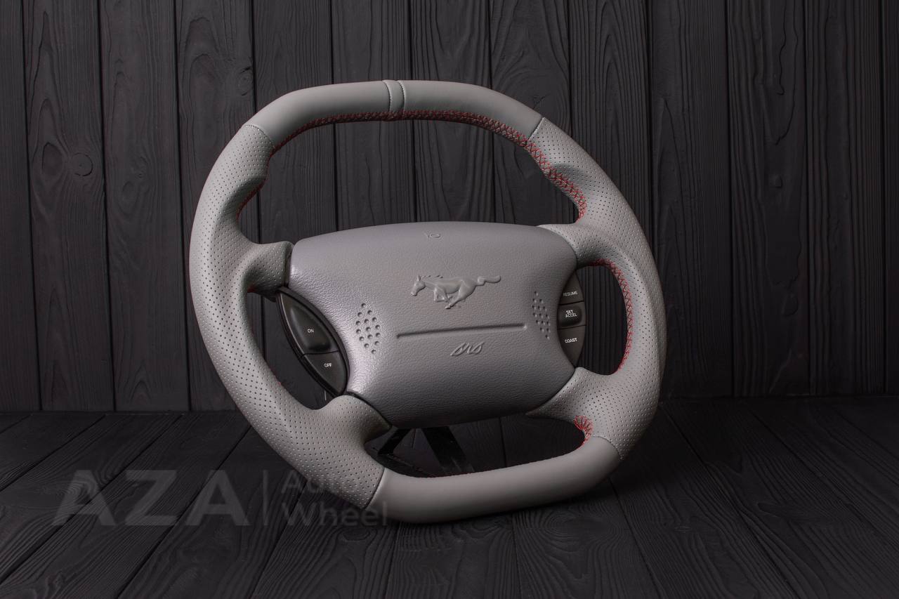 Steering wheel Ford Mustang GT Cobra Flat top/Flat bottom Napa/Perforated leather/Grey stripe (can be any color per request) - Image 4