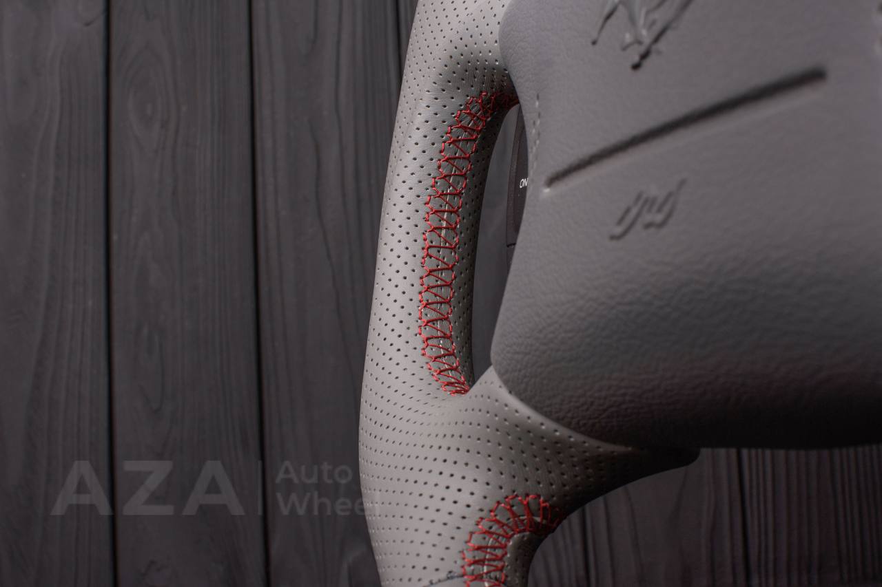 Steering wheel Ford Mustang GT Cobra Flat top/Flat bottom Napa/Perforated leather/Grey stripe (can be any color per request) - Image 8