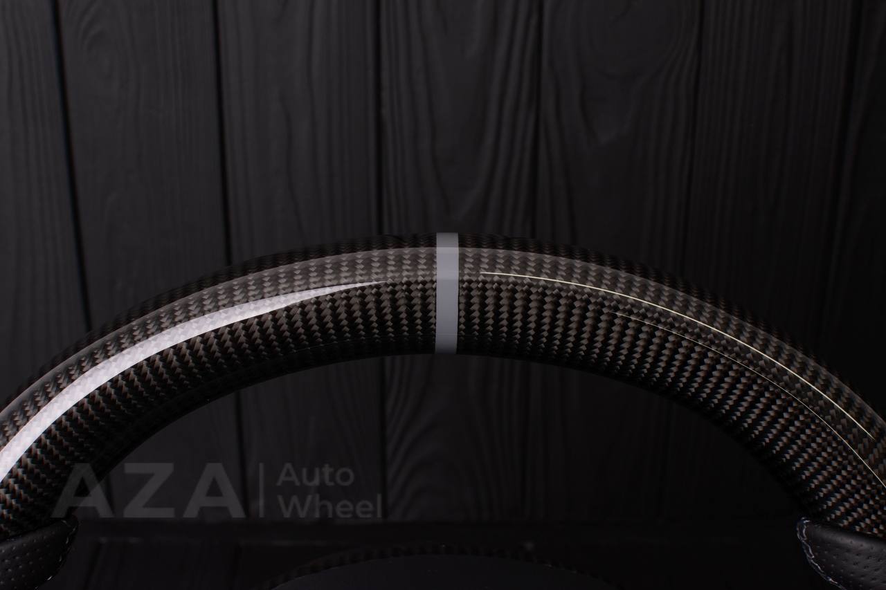 Steering wheel Tesla Model 3/Y Carbon fiber/Perforated leather/Gray stripe (can be any color) - Image 13