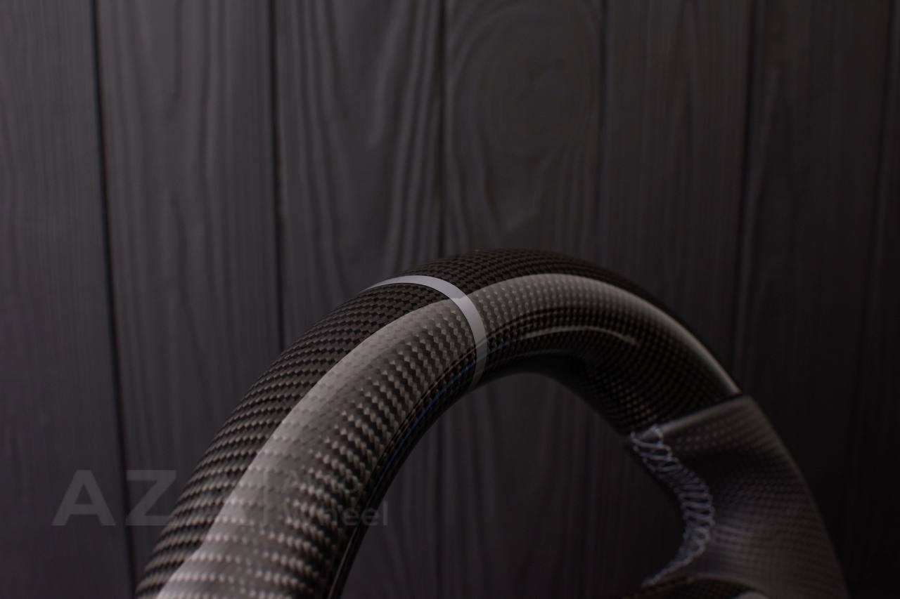 Steering wheel Tesla Model 3/Y Carbon fiber/Perforated leather/Gray stripe (can be any color) - Image 12