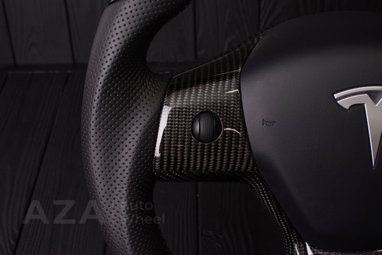 Steering wheel Tesla Model 3/Y Carbon fiber/Perforated leather/Gray stripe (can be any color) - Image 10
