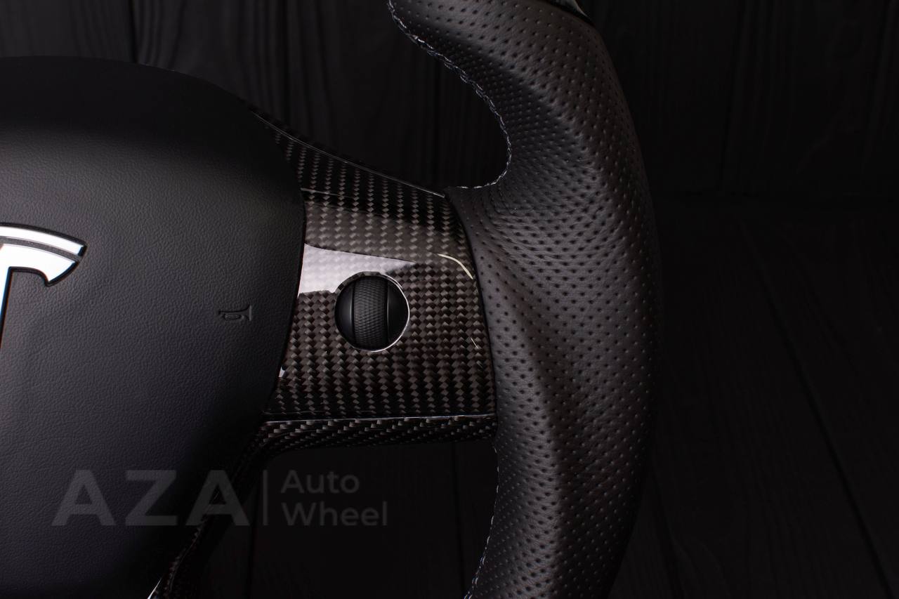 Steering wheel Tesla Model 3/Y Carbon fiber/Perforated leather/Gray stripe (can be any color) - Image 9
