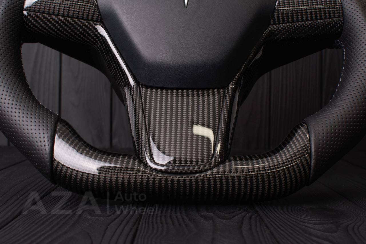 Steering wheel Tesla Model 3/Y Carbon fiber/Perforated leather/Gray stripe (can be any color) - Image 8