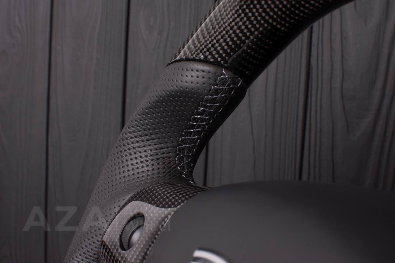 Steering wheel Tesla Model 3/Y Carbon fiber/Perforated leather/Gray stripe (can be any color) - Image 6