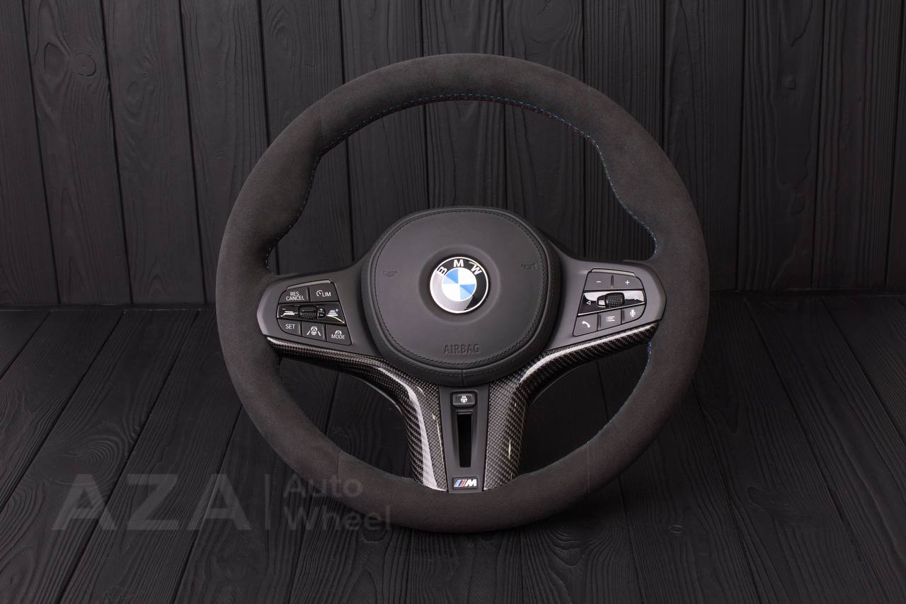 Steering wheel 2017+ BMW F90 M5 G80 M3 M4 M8 X5M X6M X3M X4M Carbon fiber trim/Alcantara (can be any colors) Heated and drivers assist options retained