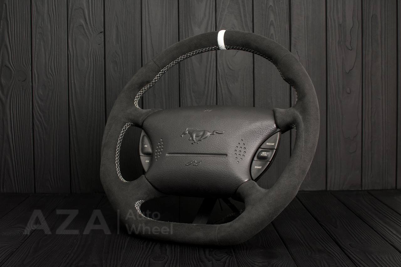 Steering wheel Ford Mustang GT Cobra Alcantara/White stripe (can be any color per request) - Image 4