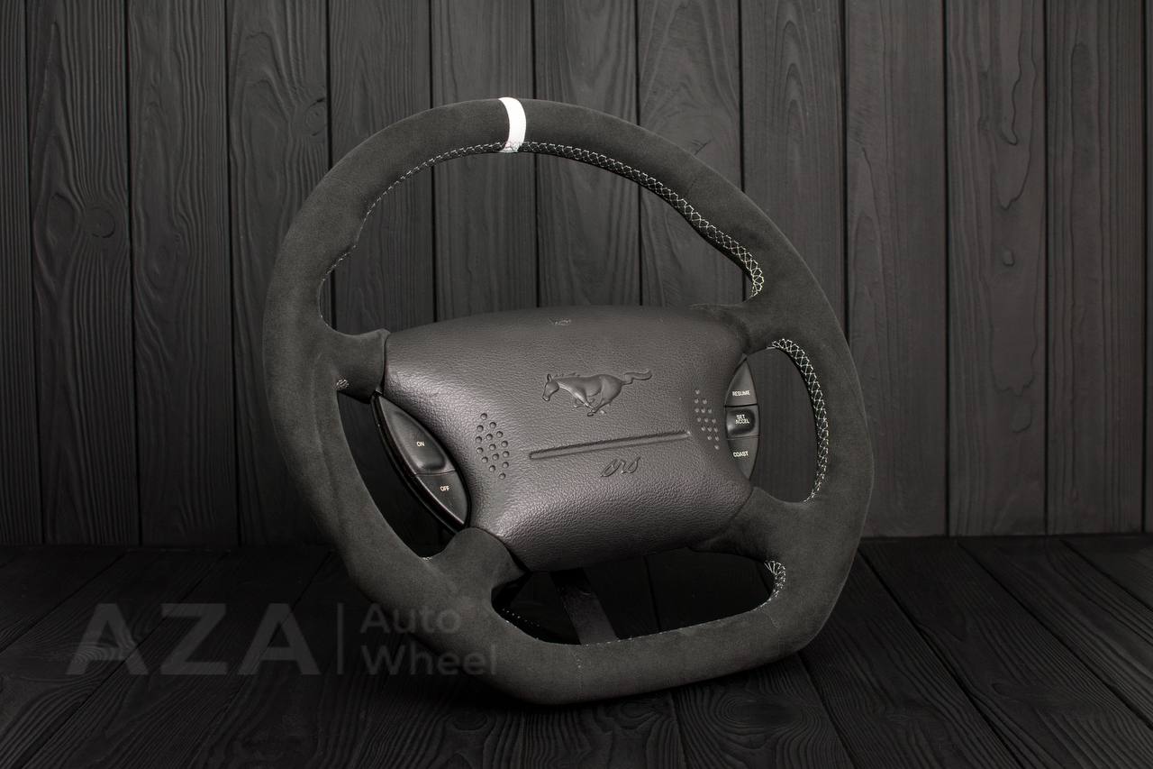 Steering wheel Ford Mustang GT Cobra Alcantara/White stripe (can be any color per request) - Image 3