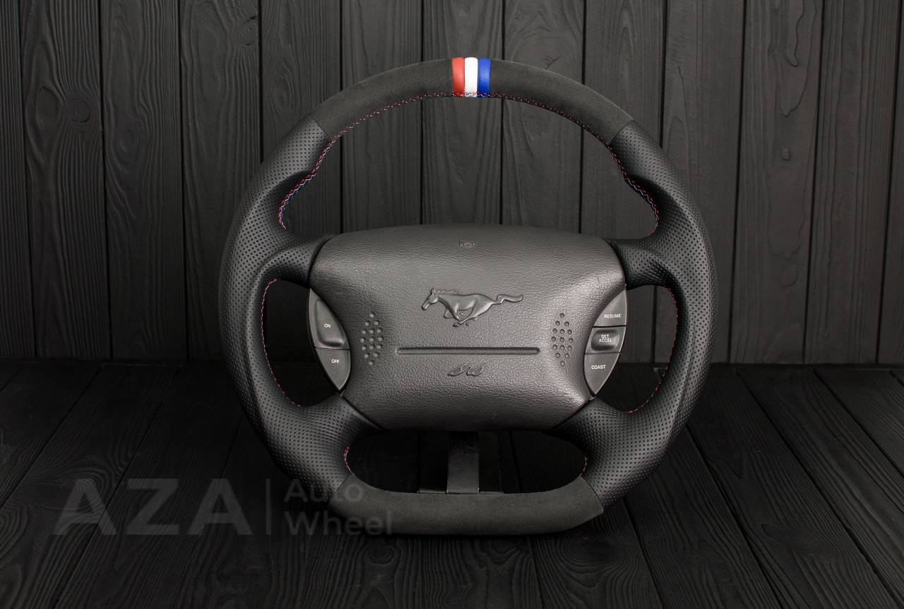 Steering wheel Ford Mustang GT Cobra Alcantara/Perforated leather/American flag (can be any color per request)