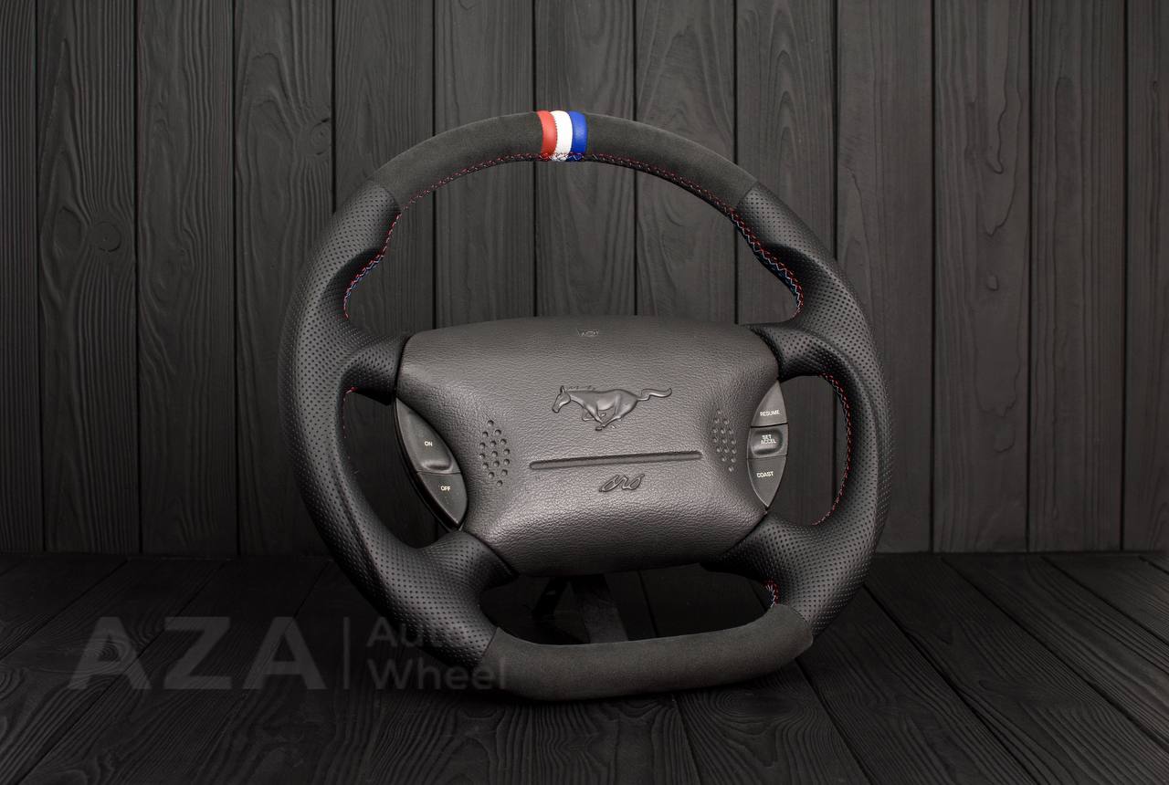 Steering wheel Ford Mustang GT Cobra Alcantara/Perforated leather/American flag (can be any color per request) - Image 3