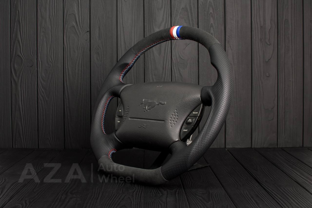 Steering wheel Ford Mustang GT Cobra Alcantara/Perforated leather/American flag (can be any color per request) - Image 5