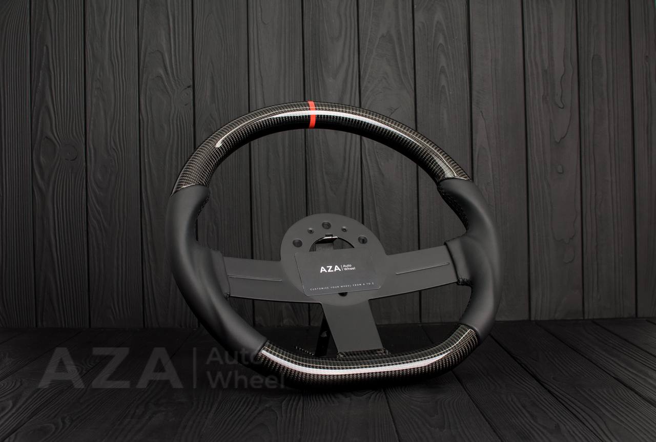 Steering wheel Chevrolet Camaro Iroc Z28 Berlinetta 1982-89 Custom flat bottom Carbon fiber/Napa/Red stripe - Image 3