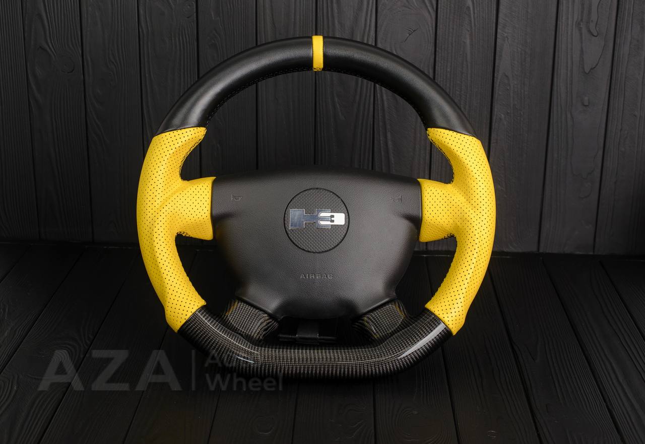 Steering Wheel Hummer H3 Carbon fiber/Perforated leather/Yellow stripe
