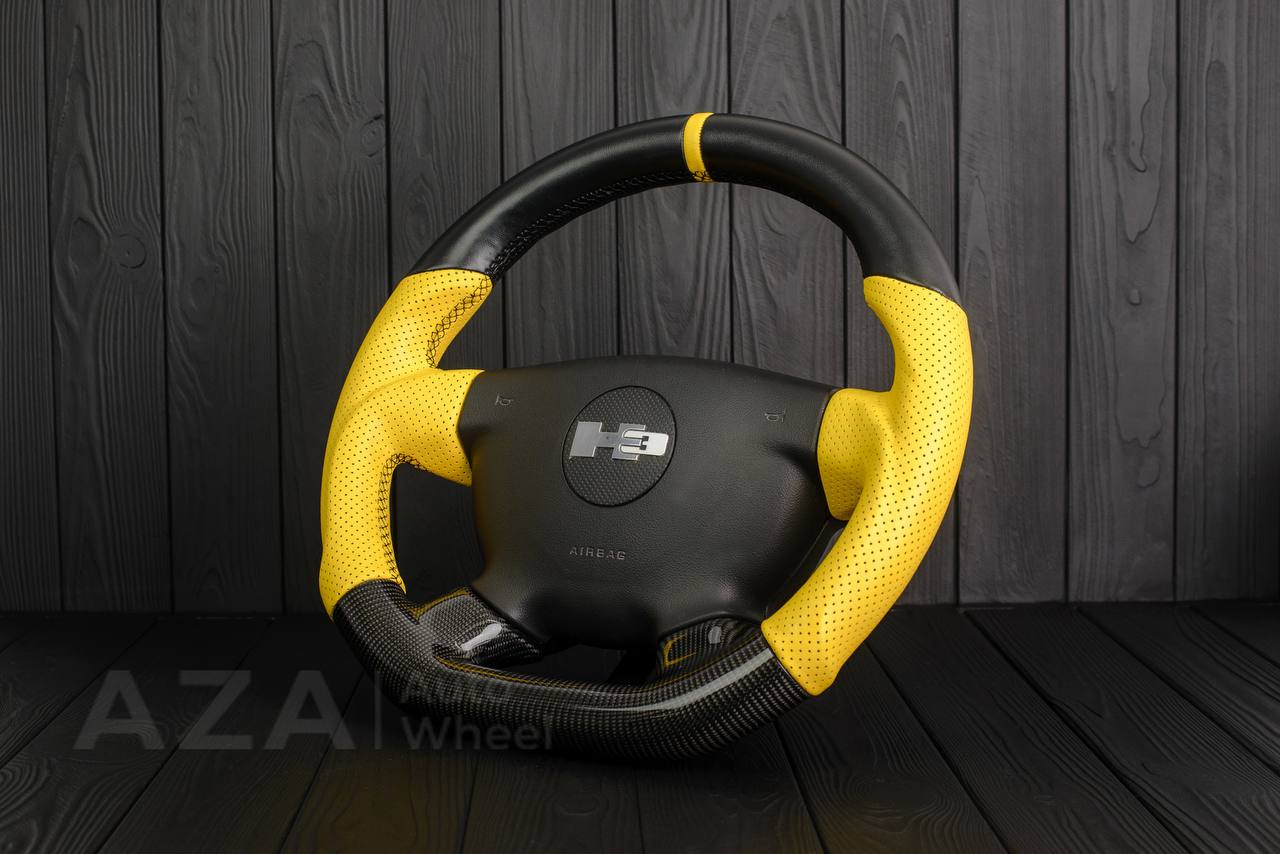 Steering Wheel Hummer H3 Carbon fiber/Perforated leather/Yellow stripe - Image 6