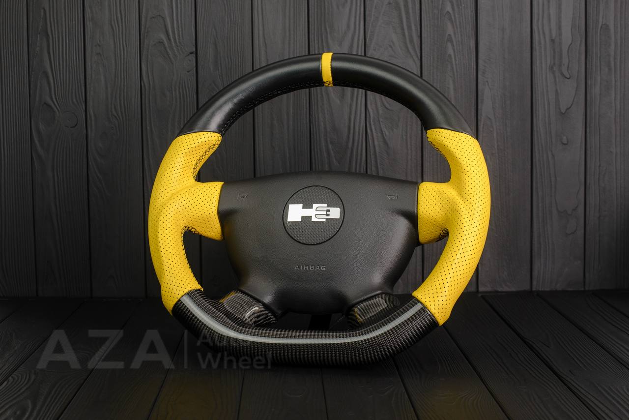 Steering Wheel Hummer H3 Carbon fiber/Perforated leather/Yellow stripe - Image 5