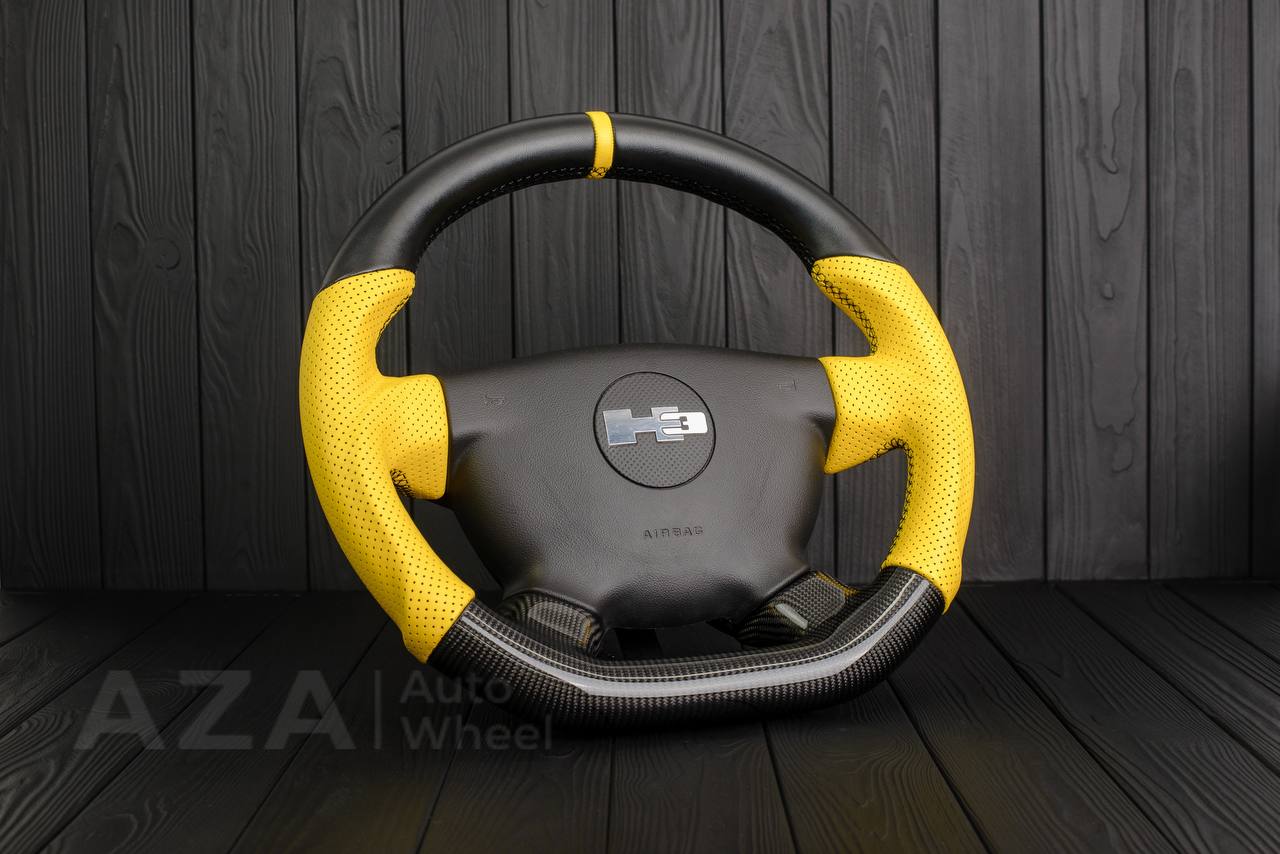 Steering Wheel Hummer H3 Carbon fiber/Perforated leather/Yellow stripe - Image 4