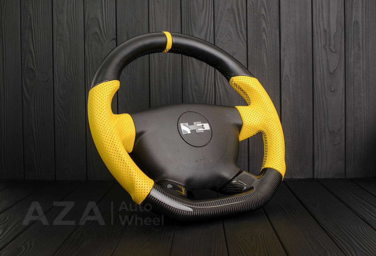 Steering Wheel Hummer H3 Carbon fiber/Perforated leather/Yellow stripe - Image 3