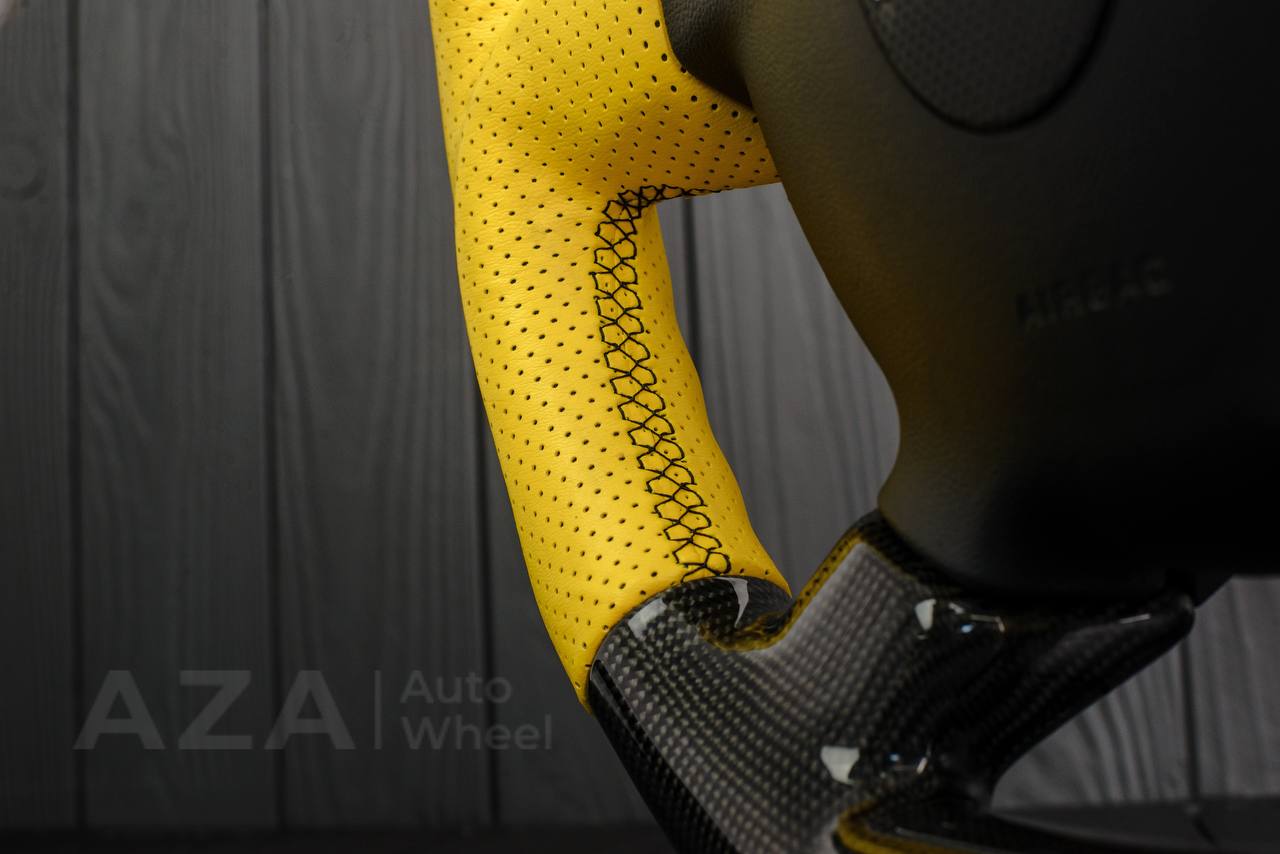 Steering Wheel Hummer H3 Carbon fiber/Perforated leather/Yellow stripe - Image 10