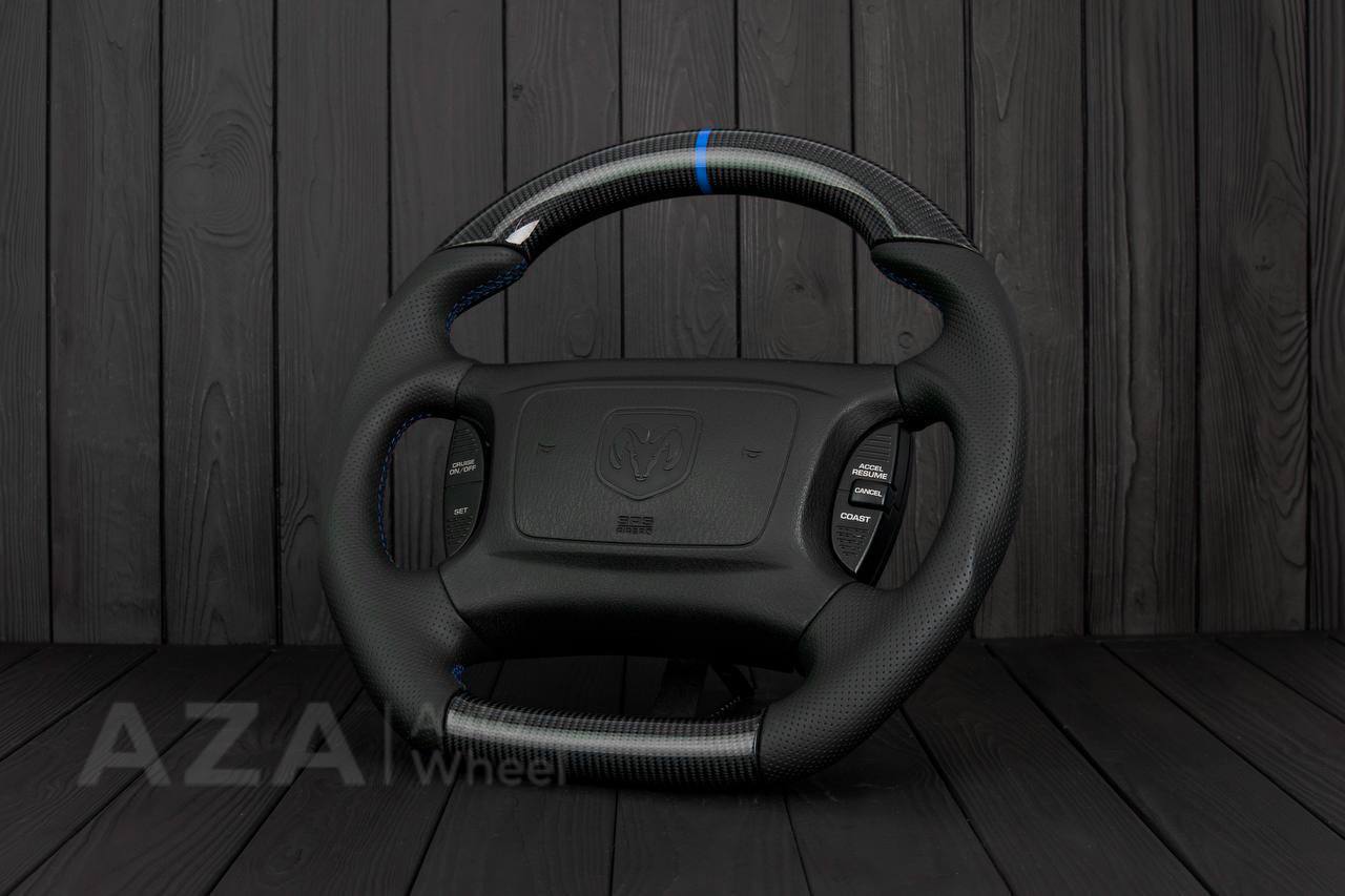Steering wheel DODGE RAM Dakota 2ND GEN 1998-2002 Carbon fiber/Perforated italian leather/Blue stripe (can be any color) - Image 5