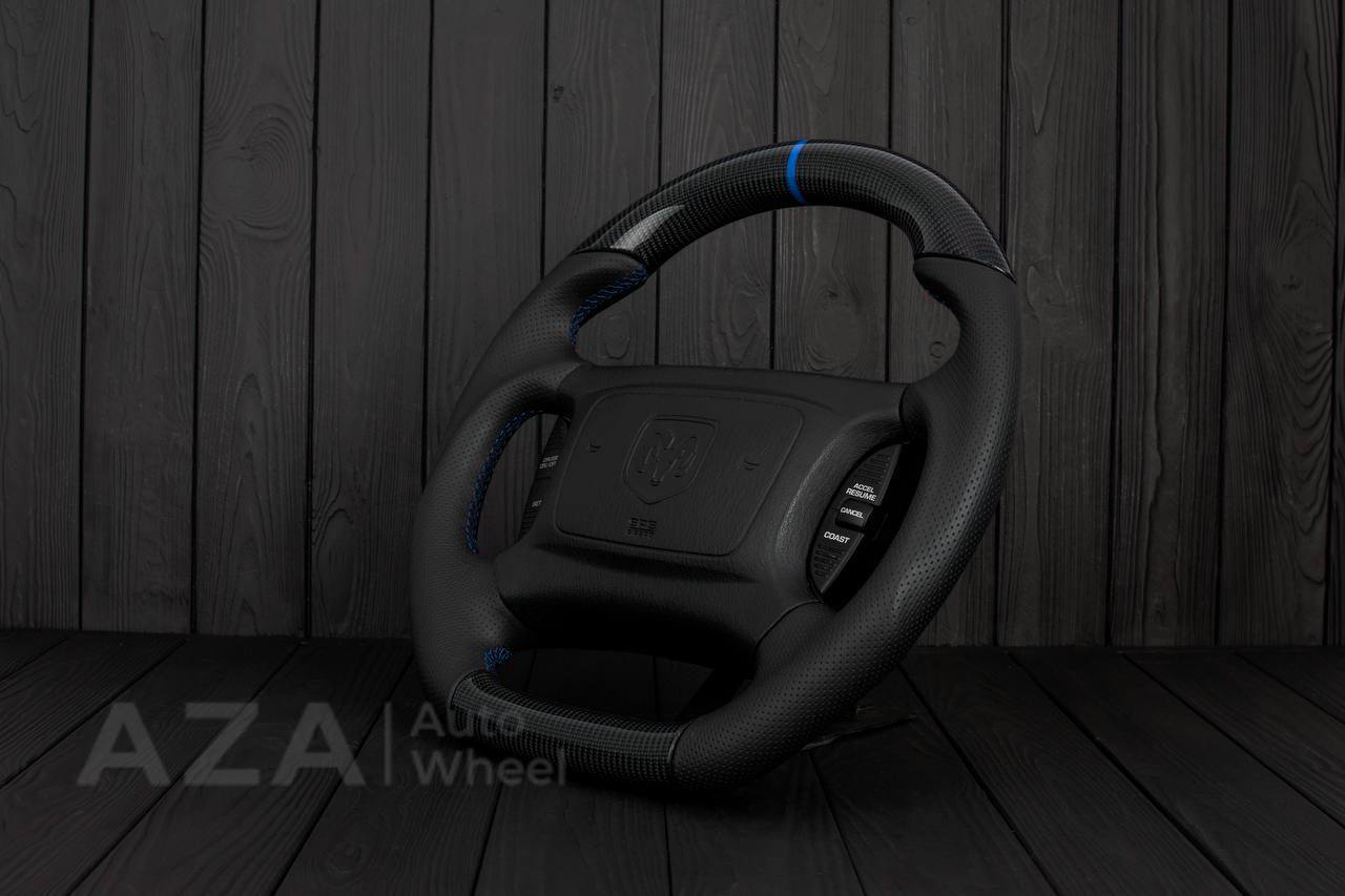 Steering wheel DODGE RAM Dakota 2ND GEN 1998-2002 Carbon fiber/Perforated italian leather/Blue stripe (can be any color) - Image 6