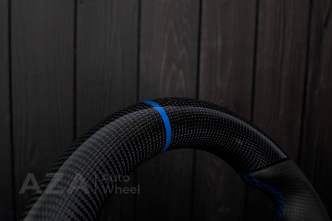 Steering wheel DODGE RAM Dakota 2ND GEN 1998-2002 Carbon fiber/Perforated italian leather/Blue stripe (can be any color) - Image 16