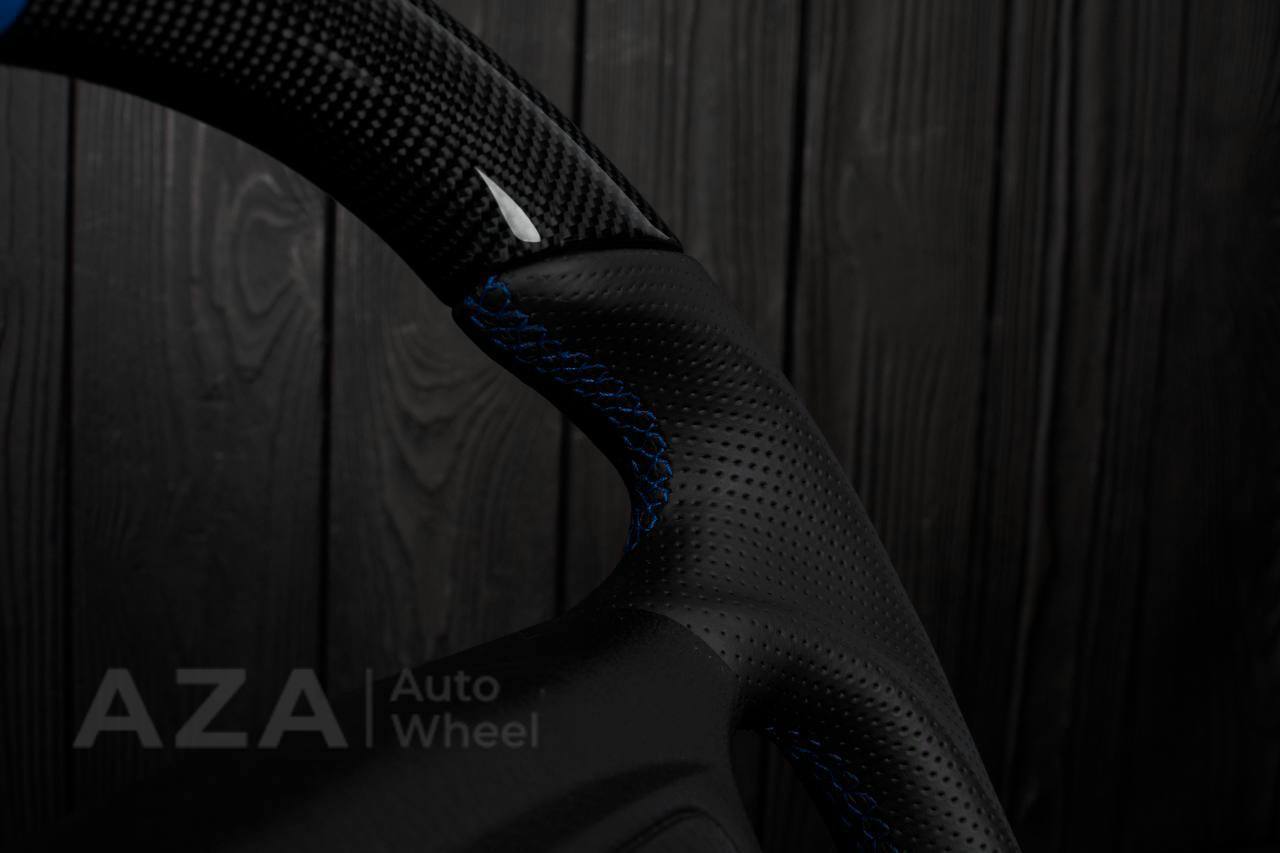 Steering wheel DODGE RAM Dakota 2ND GEN 1998-2002 Carbon fiber/Perforated italian leather/Blue stripe (can be any color) - Image 12