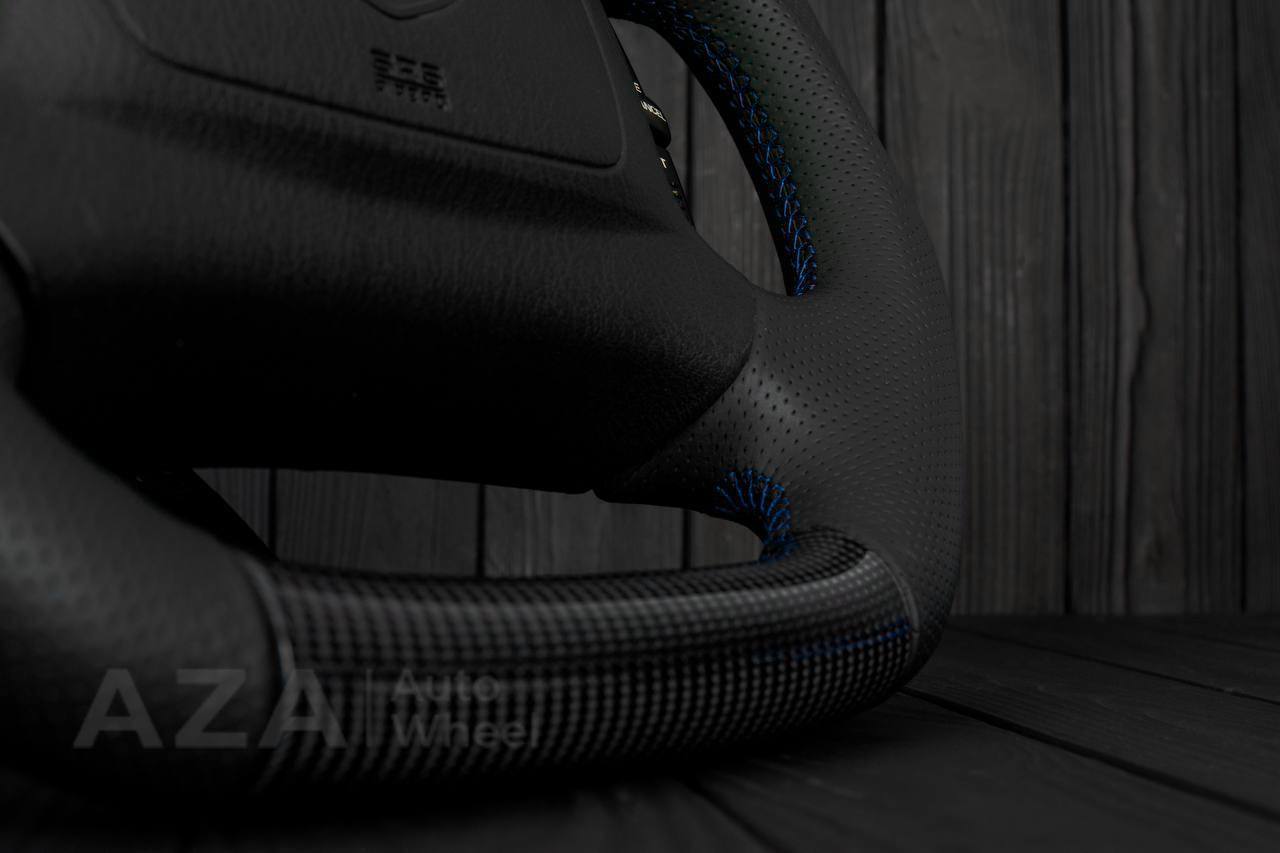 Steering wheel DODGE RAM Dakota 2ND GEN 1998-2002 Carbon fiber/Perforated italian leather/Blue stripe (can be any color) - Image 10