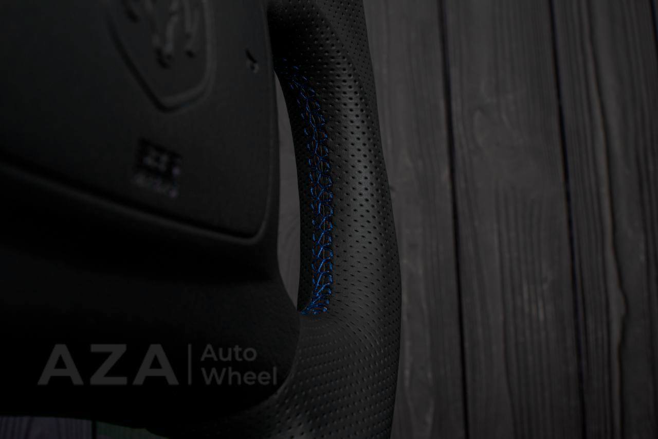 Steering wheel DODGE RAM Dakota 2ND GEN 1998-2002 Carbon fiber/Perforated italian leather/Blue stripe (can be any color) - Image 13
