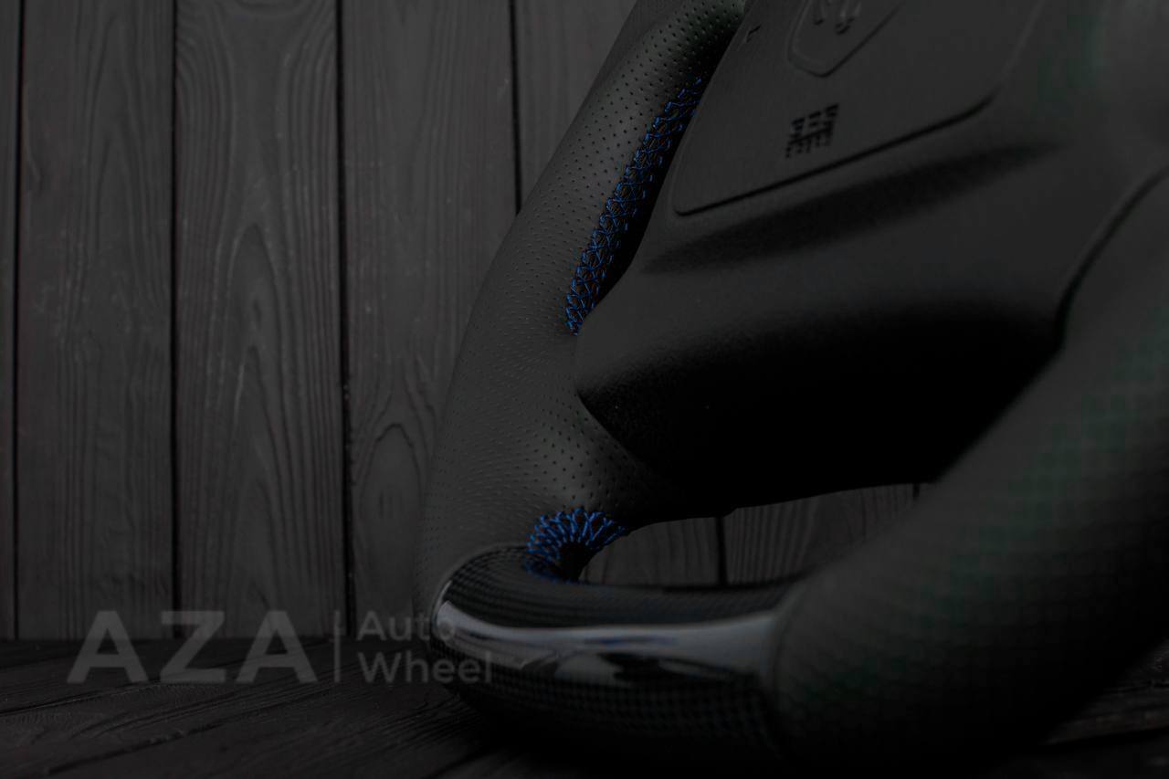 Steering wheel DODGE RAM Dakota 2ND GEN 1998-2002 Carbon fiber/Perforated italian leather/Blue stripe (can be any color) - Image 8