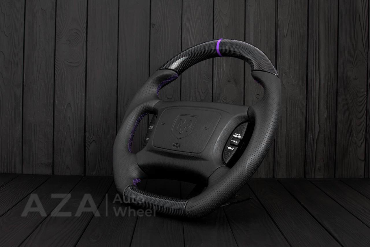 Steering wheel DODGE RAM Dakota 2ND GEN 1998-2002 Carbon fiber/Perforated italian leather/Purple stripe (can be any color) - Image 6