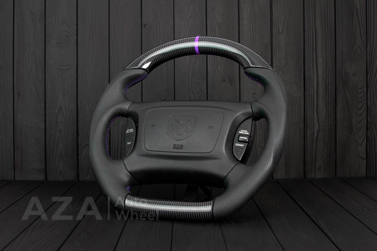 Steering wheel DODGE RAM Dakota 2ND GEN 1998-2002 Carbon fiber/Perforated italian leather/Purple stripe (can be any color) - Image 5