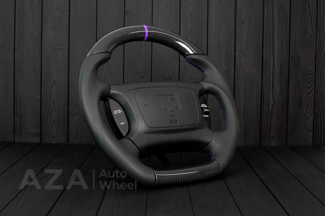 Steering wheel DODGE RAM Dakota 2ND GEN 1998-2002 Carbon fiber/Perforated italian leather/Purple stripe (can be any color) - Image 4