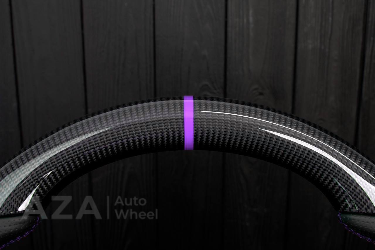 Steering wheel DODGE RAM Dakota 2ND GEN 1998-2002 Carbon fiber/Perforated italian leather/Purple stripe (can be any color) - Image 16