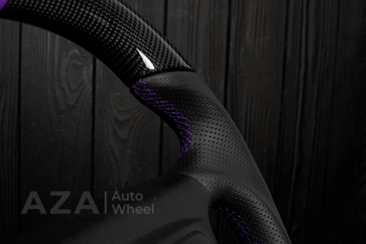 Steering wheel DODGE RAM Dakota 2ND GEN 1998-2002 Carbon fiber/Perforated italian leather/Purple stripe (can be any color) - Image 15