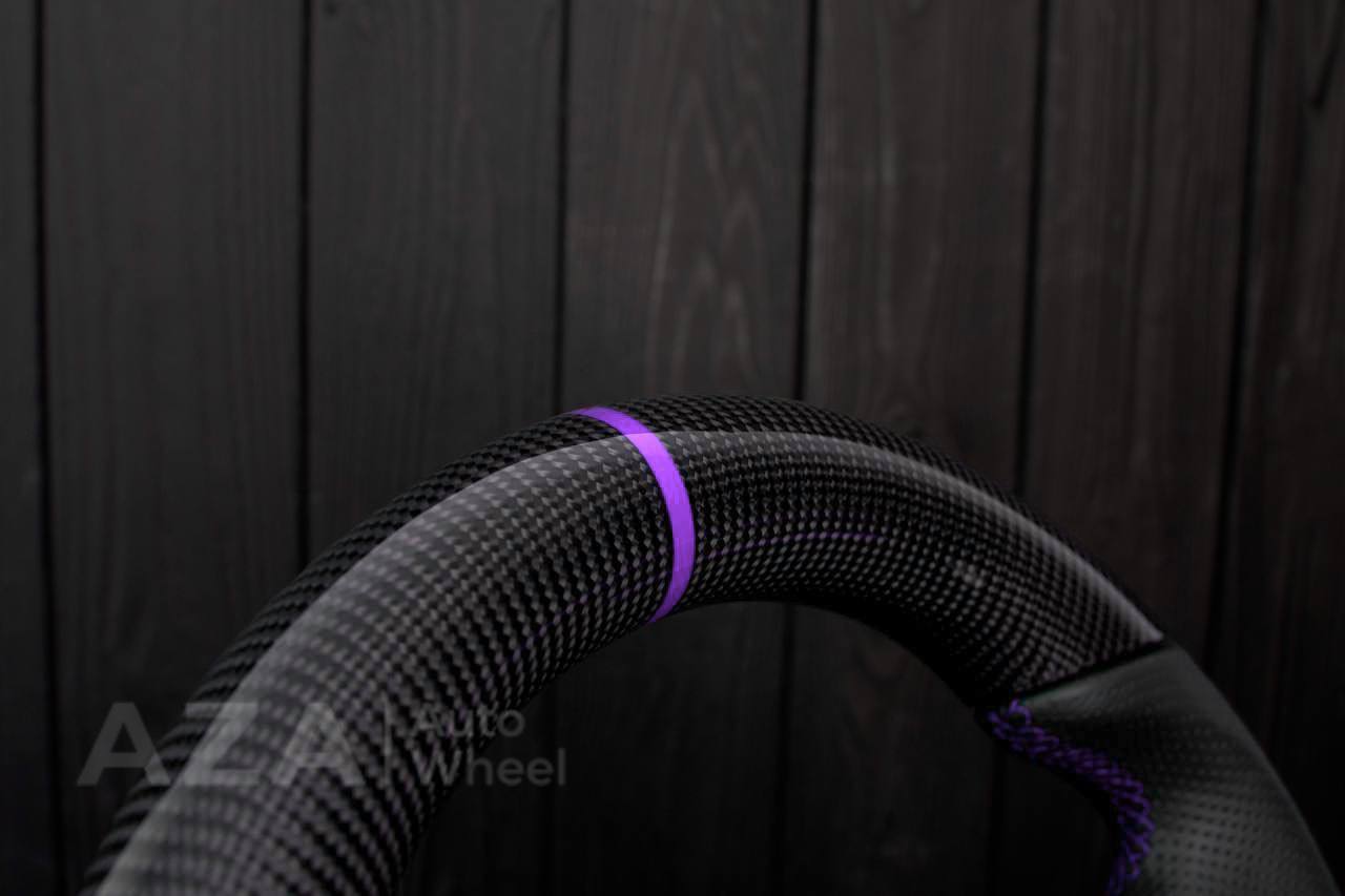Steering wheel DODGE RAM Dakota 2ND GEN 1998-2002 Carbon fiber/Perforated italian leather/Purple stripe (can be any color) - Image 14