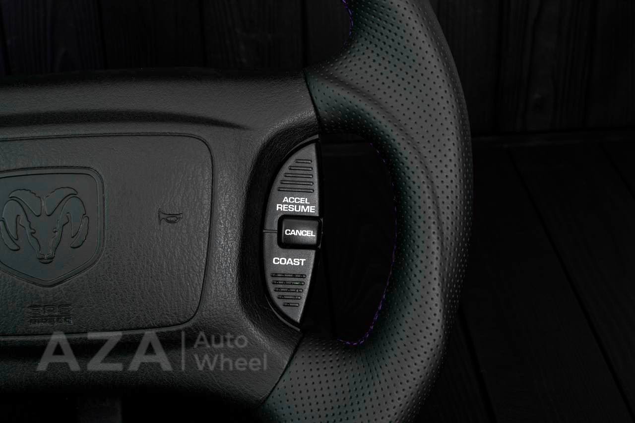 Steering wheel DODGE RAM Dakota 2ND GEN 1998-2002 Carbon fiber/Perforated italian leather/Purple stripe (can be any color) - Image 13