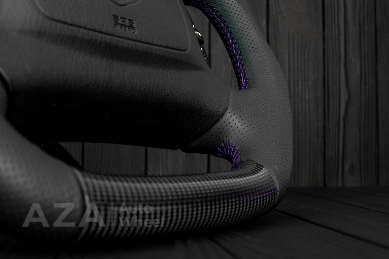 Steering wheel DODGE RAM Dakota 2ND GEN 1998-2002 Carbon fiber/Perforated italian leather/Purple stripe (can be any color) - Image 11