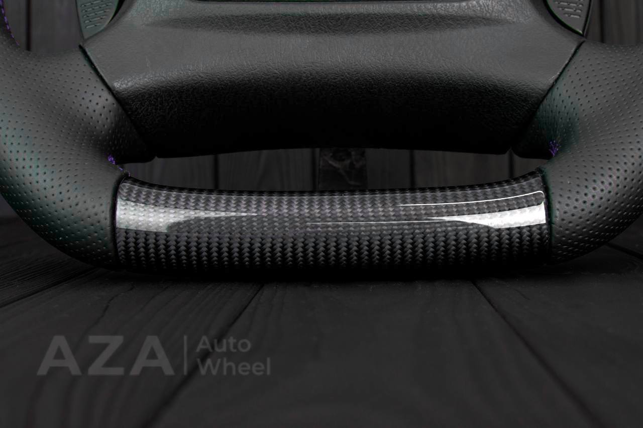 Steering wheel DODGE RAM Dakota 2ND GEN 1998-2002 Carbon fiber/Perforated italian leather/Purple stripe (can be any color) - Image 10