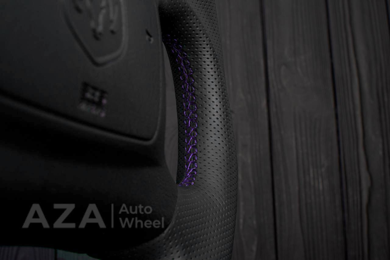 Steering wheel DODGE RAM Dakota 2ND GEN 1998-2002 Carbon fiber/Perforated italian leather/Purple stripe (can be any color) - Image 9