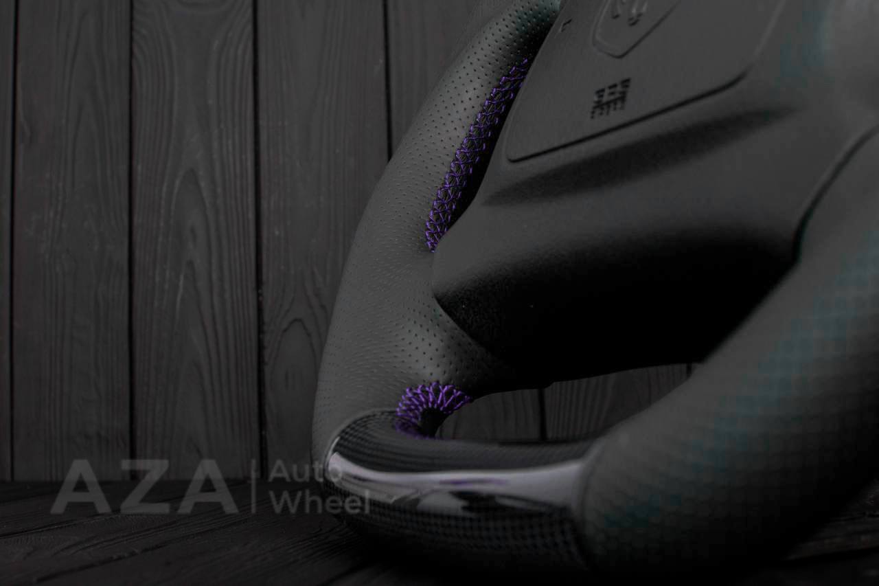 Steering wheel DODGE RAM Dakota 2ND GEN 1998-2002 Carbon fiber/Perforated italian leather/Purple stripe (can be any color) - Image 8