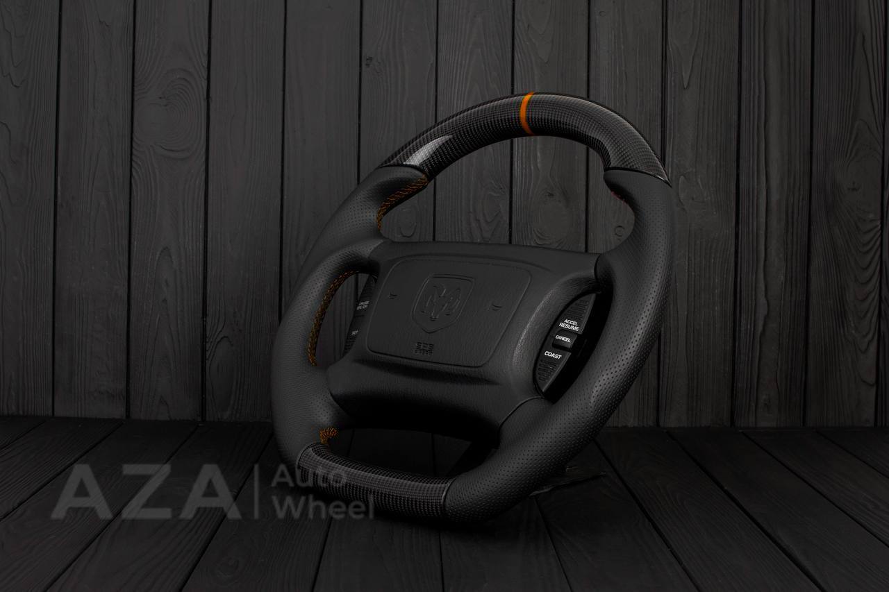 Steering wheel DODGE RAM Dakota 2ND GEN 1998-2002 Carbon fiber/Perforated italian leather/Orange stripe (can be any color) - Image 5