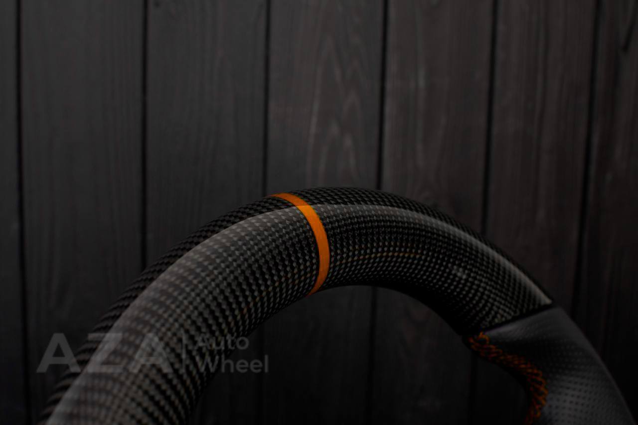 Steering wheel DODGE RAM Dakota 2ND GEN 1998-2002 Carbon fiber/Perforated italian leather/Orange stripe (can be any color) - Image 14