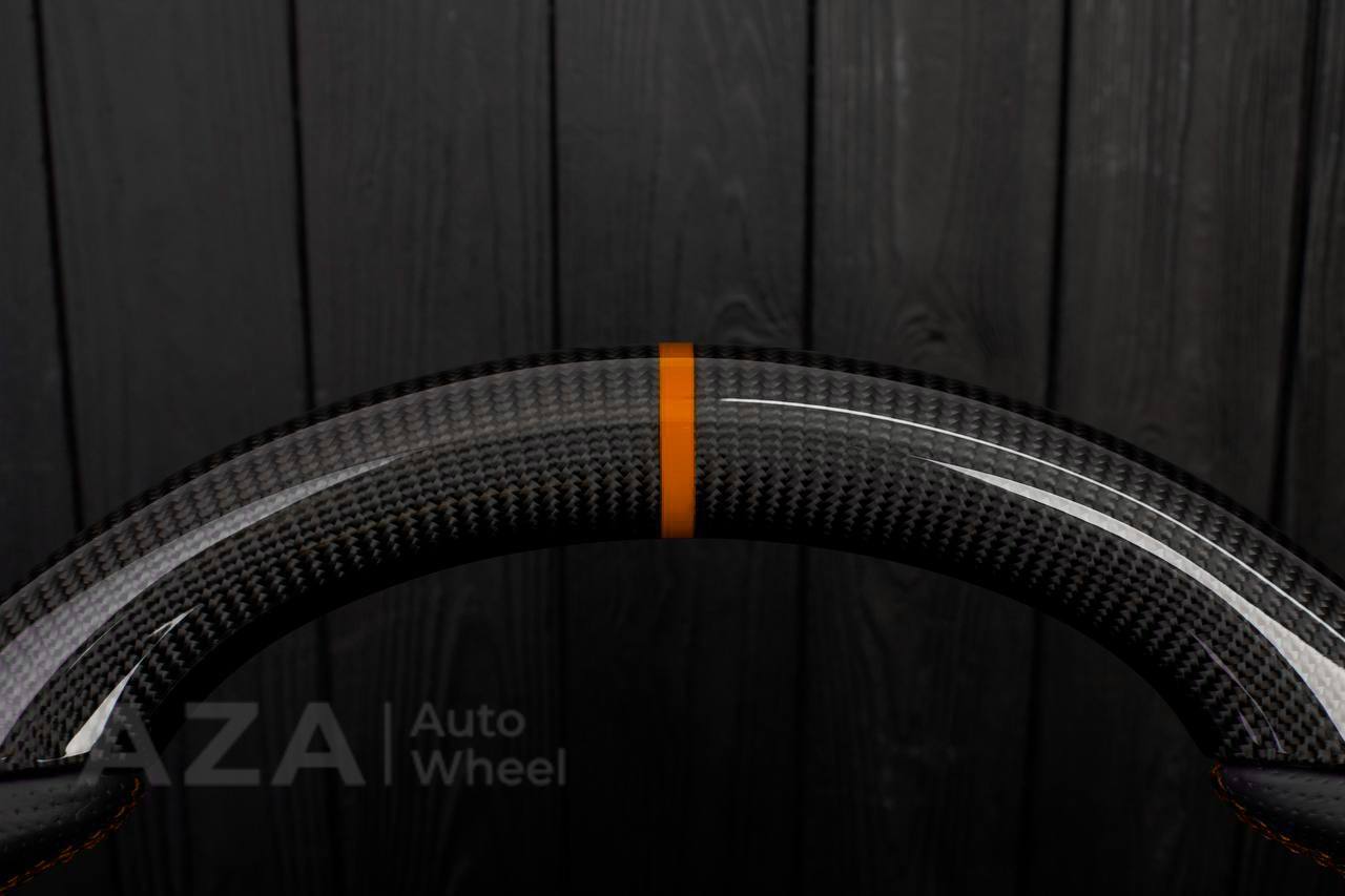 Steering wheel DODGE RAM Dakota 2ND GEN 1998-2002 Carbon fiber/Perforated italian leather/Orange stripe (can be any color) - Image 13