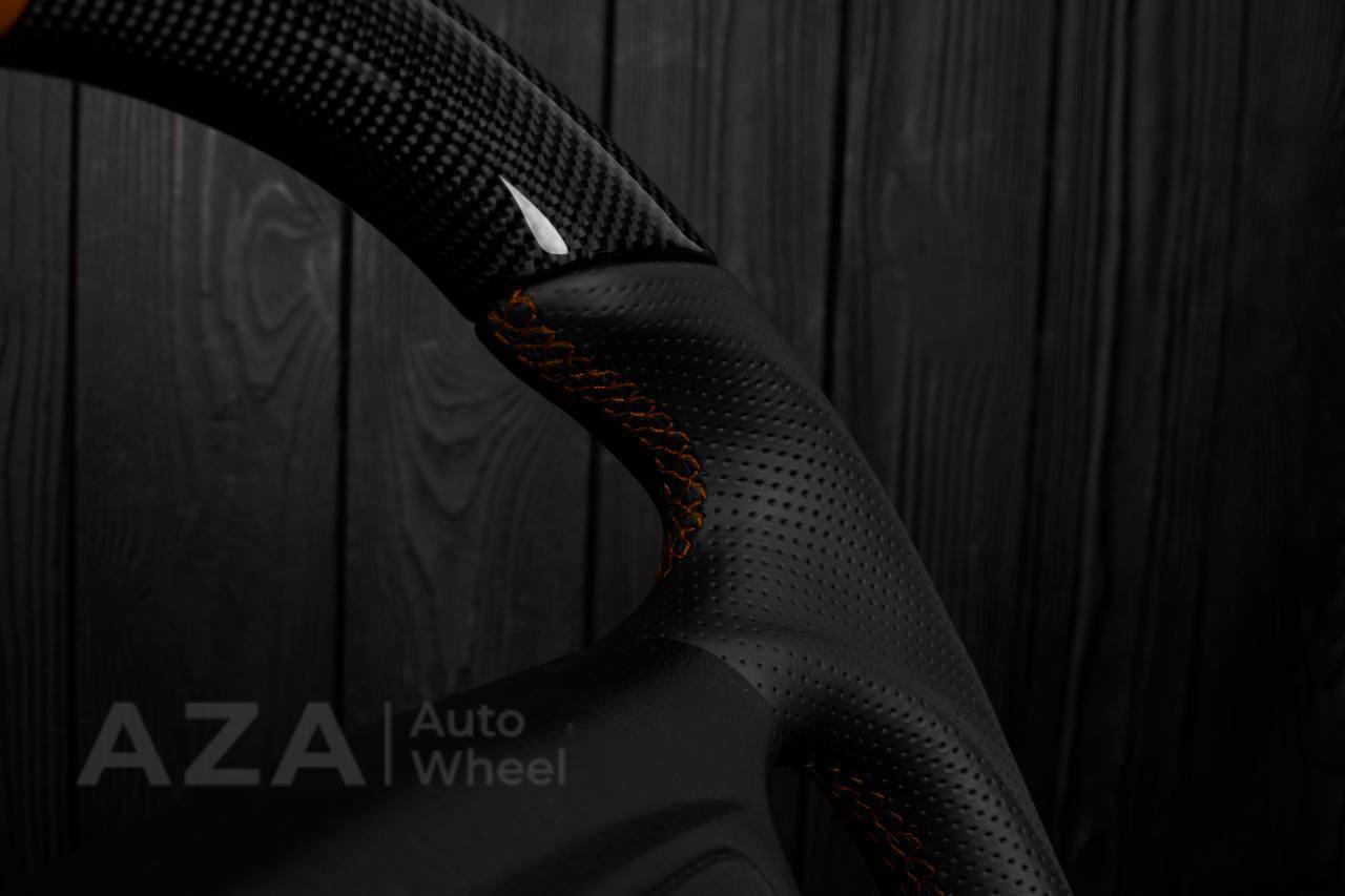 Steering wheel DODGE RAM Dakota 2ND GEN 1998-2002 Carbon fiber/Perforated italian leather/Orange stripe (can be any color) - Image 10