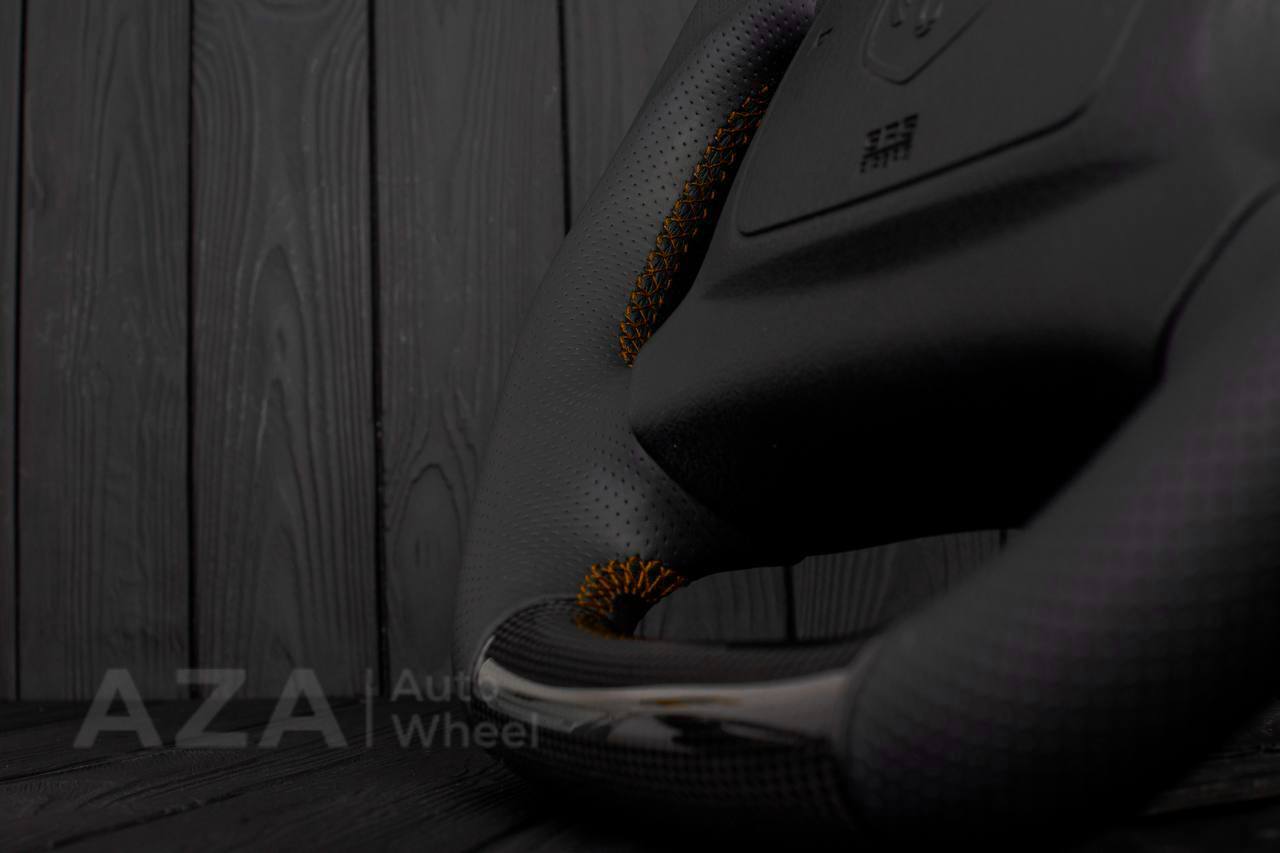 Steering wheel DODGE RAM Dakota 2ND GEN 1998-2002 Carbon fiber/Perforated italian leather/Orange stripe (can be any color) - Image 9